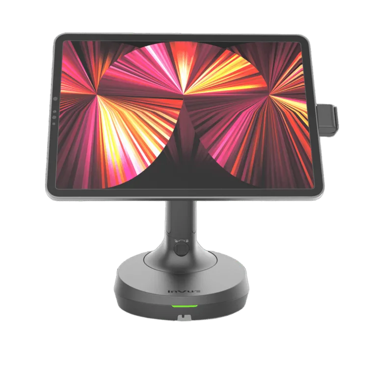 Soporte mPOS de InVue con una tablet para cobrar en el piso de ventas